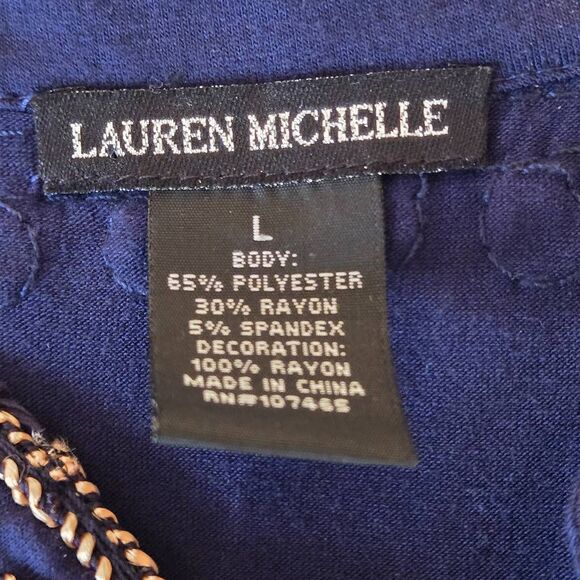 Lauren Michelle Womens Navy Blue Braided Trim Pullover Tunic Blouse Large - Picture 2 of 12